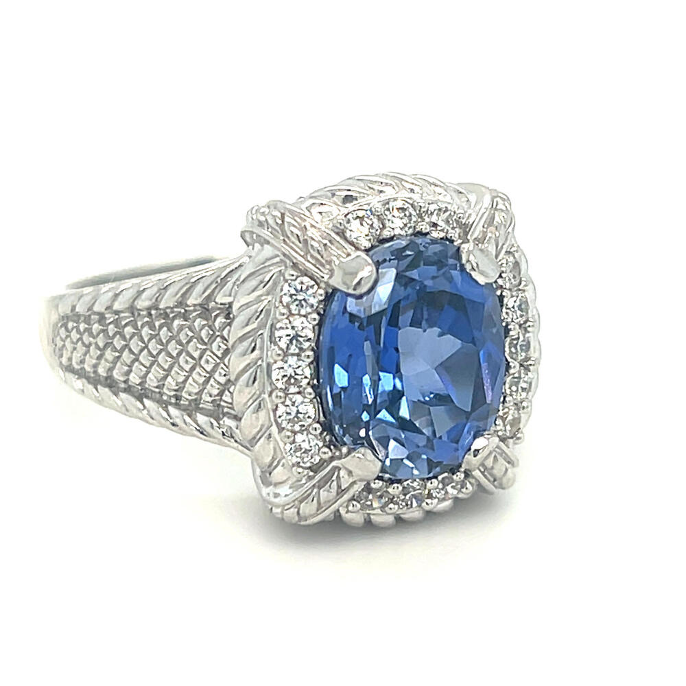 Judith Ripka Blue Gemstone and CZ Halo Ring Sterling Silver Size 11